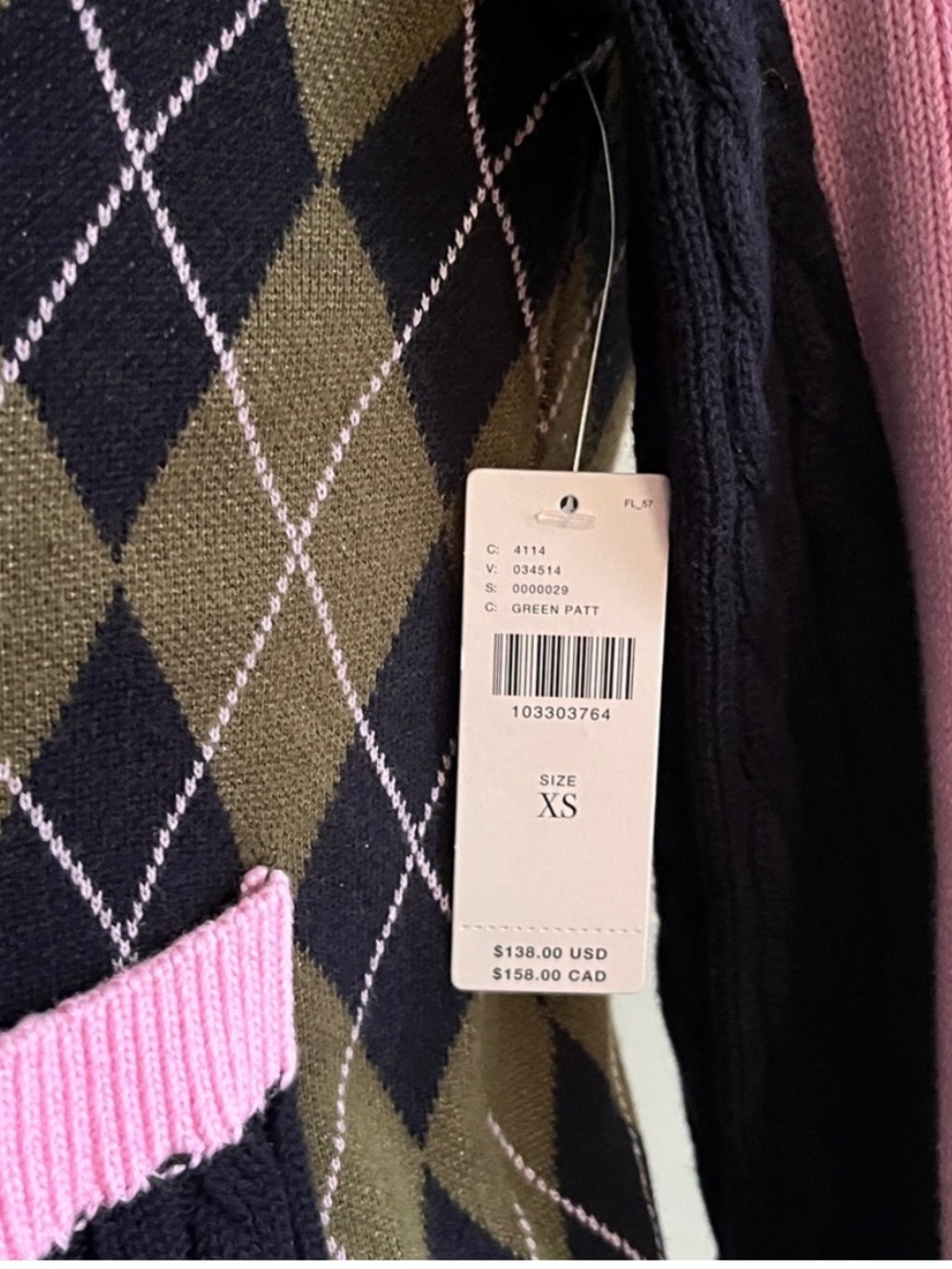 Maeve Olive, Black & Pink Argyle Knit Cardigan - Picture 5 of 9